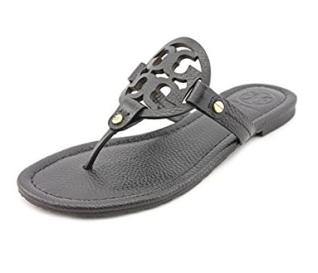 Tory Burch Miller Tumbled Leather Sandal (6.5, Black)