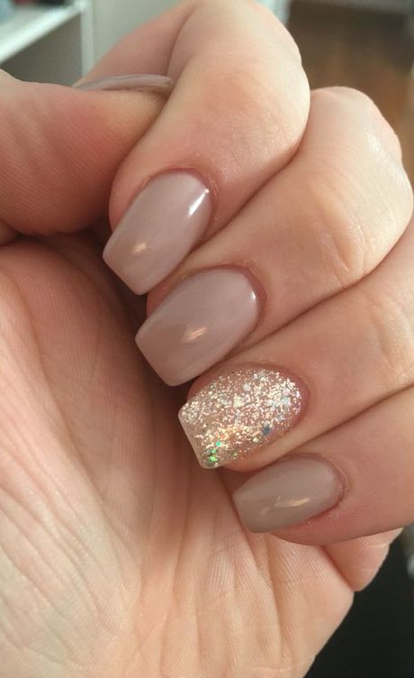 Classy tan/ nude acrylic nails with silver accent nail- so pretty!