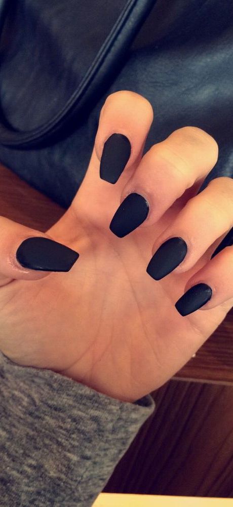 Matte black coffin shape acrylic nails