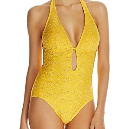 Kate Spade Womens Eyelet Halter One-Piece Swimsuit Yellow M