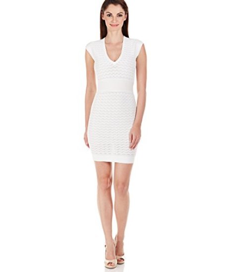 French Connection Women's Miami Dani Cap Sleeve V-Neck Dress, Summer White, 6