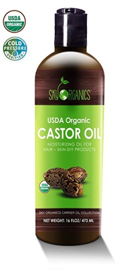 Castor Oil (16oz) USDA Organic Cold-Pressed, 100% Pure, Hexane-Free Castor Oil - Moisturizing & Healing, For Dry Skin, Hair Growth - For Skin, Hair Care, Eyelashes - Caster Oil By Sky Organics