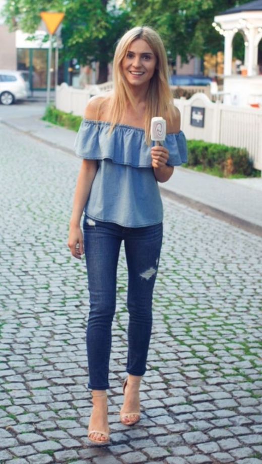 Cute chambray off the shoulder top