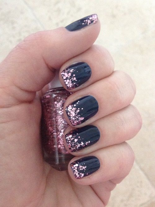 Navy with Glitter Tips Elegant Nail Design