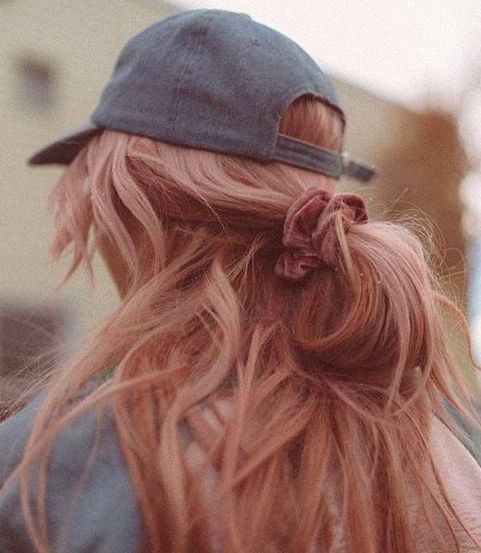 baseball cap + velvet scrunchie