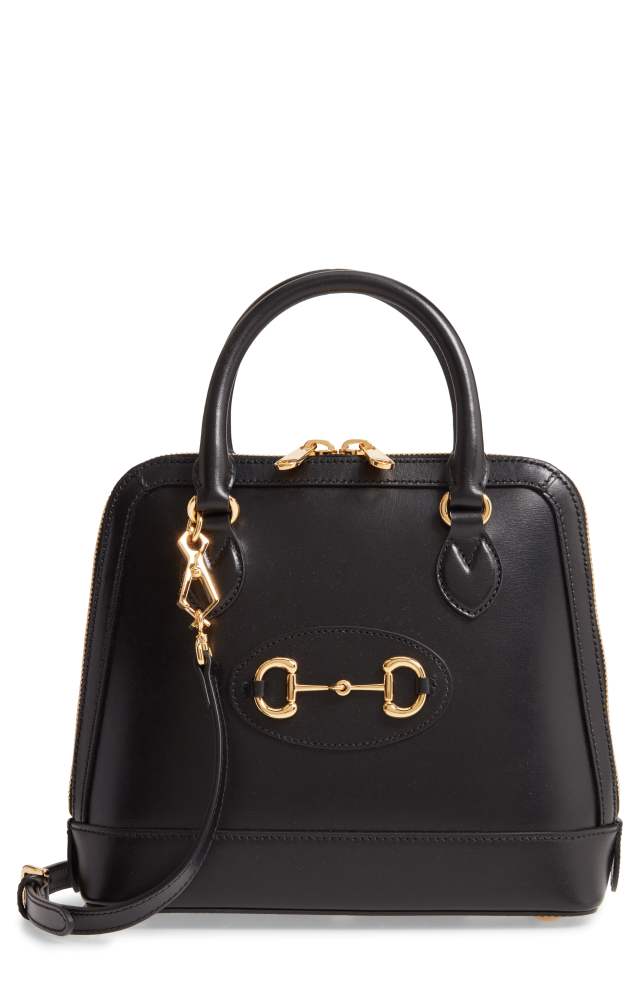 GUCCI Small 1955 Horsebit Leather Satchel, Main, color, BLACK