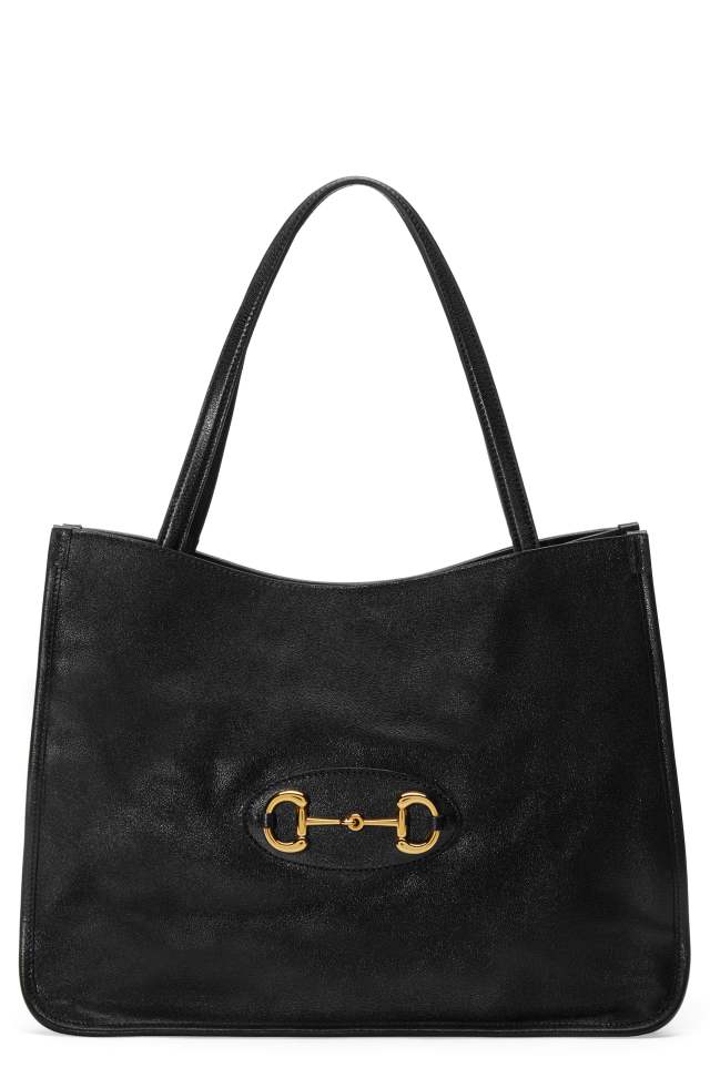 GUCCI 1955 Horsebit Leather Tote, Main, color, BLACK