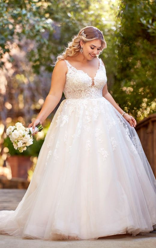 Plus Size Lace and Tulle A-Line Gown with Scoop Back -