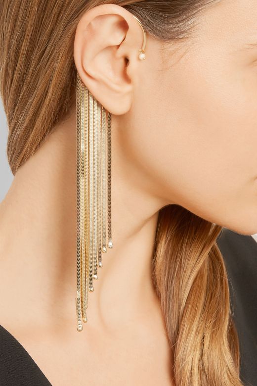 Rosantica Fringed gold-tone pearl ear cuff