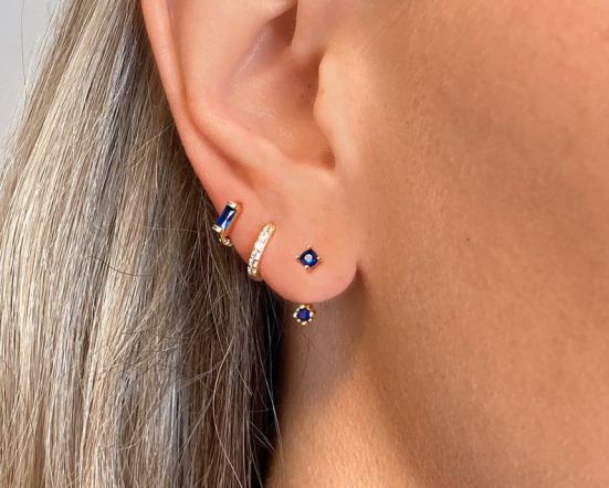 Sapphire Ear Jackets front back earrings dainty ear jacket image 0