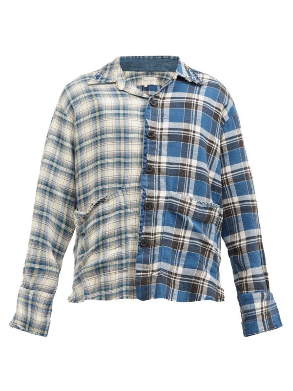 Blue Boxy Studio deconstructed plaid cotton shirt | Greg Lauren | MATCHESFASHION AU