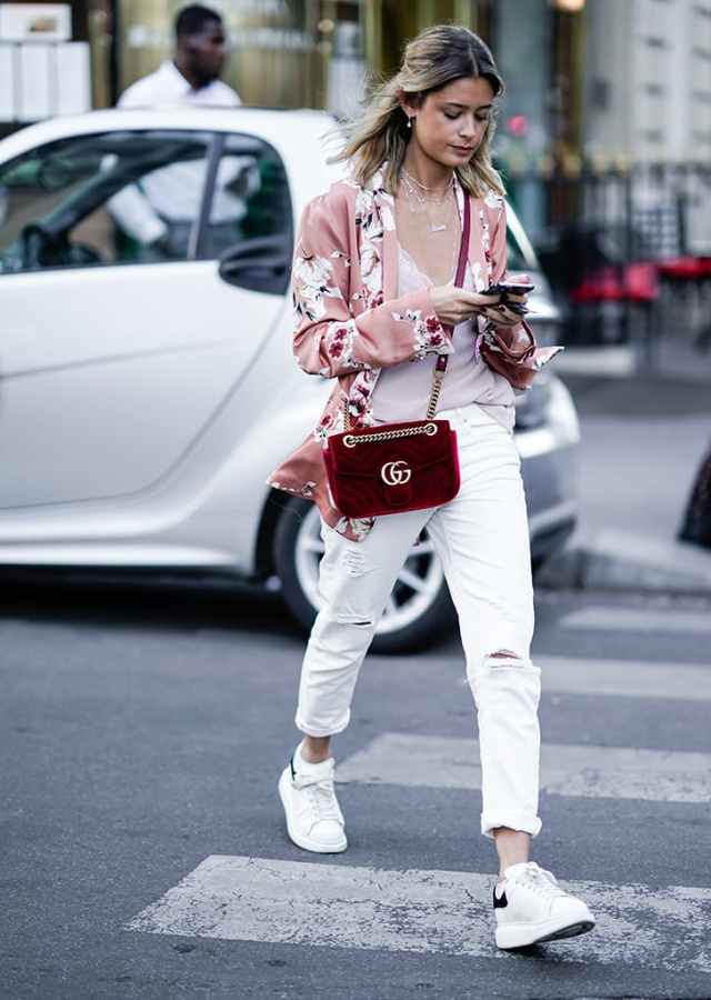 woman wearing white jeans and kimono