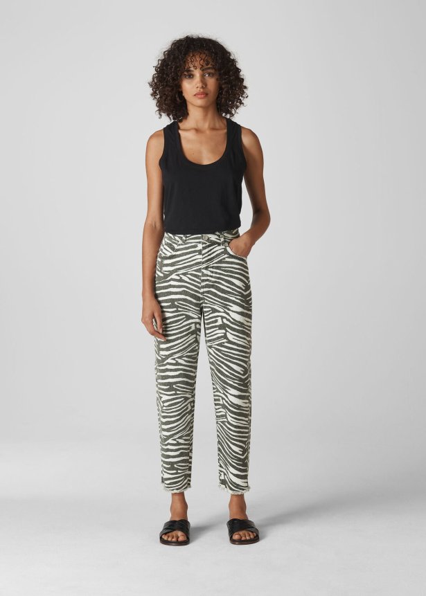 Zebra Print High Waist Barrel Jean | WHISTLES | Whistles