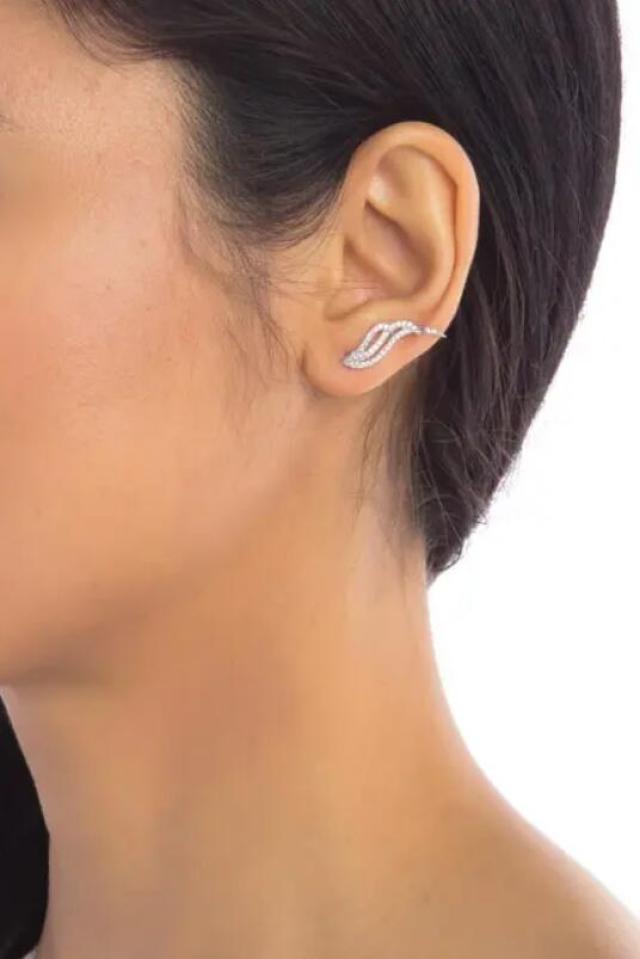 ADORNIA Sterling Silver Swarovski Crystal Accented Wave Ear Climber Earrings