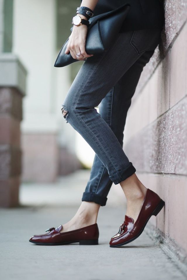 Black, Grey & Burgundy Loafers | Loafers outfit, Womens fashion sneakers, Sneaker outfits women