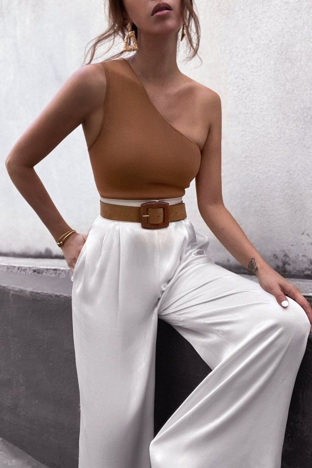 BASIC ONE SHOULDER TOP - TAN | Fashion inspo outfits, Stylish outfits, Fashion