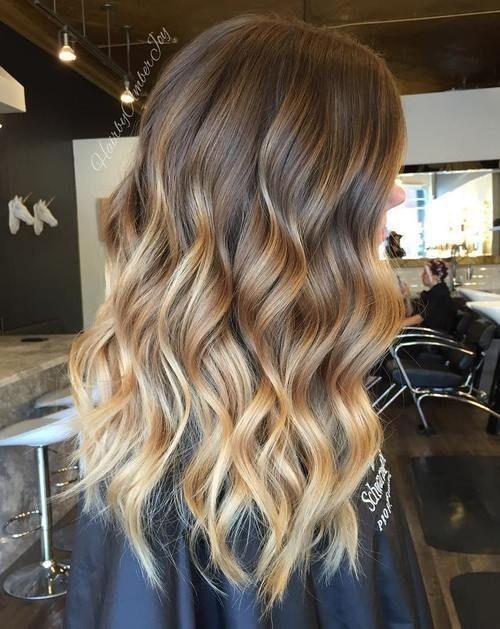 Brown Hair with Caramel Blonde Balayage Highlights - Ombre Balayage Hairstyle, Wavy Long Hair