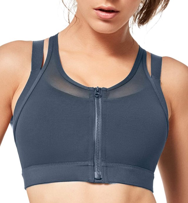 Yvette High Impact Women Sports Bra Front Closure Double Deck Mesh Running Bra for Plus Size for Plus Size