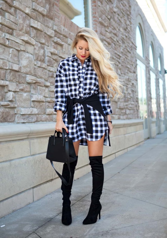 Thigh high boots outfit ideas plaid pinafore dresses How to Wear Thigh High Boots, and What to Wear with Them