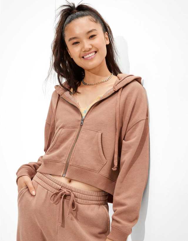  AE Fleece Cropped Zip-Up Hoodie