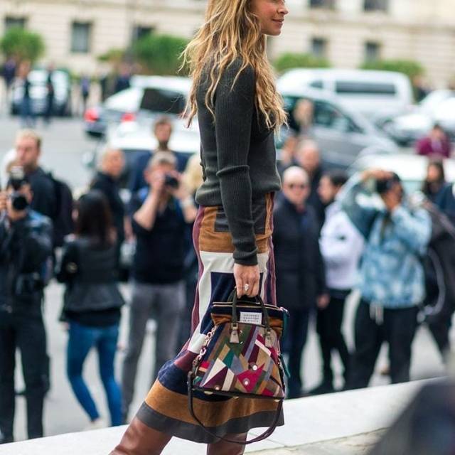 printed skirt and boots