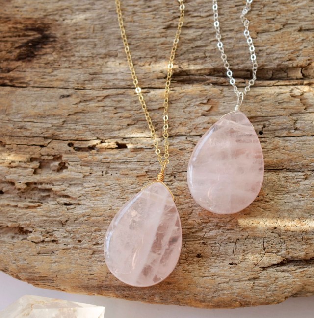 rose quartz droplet necklace