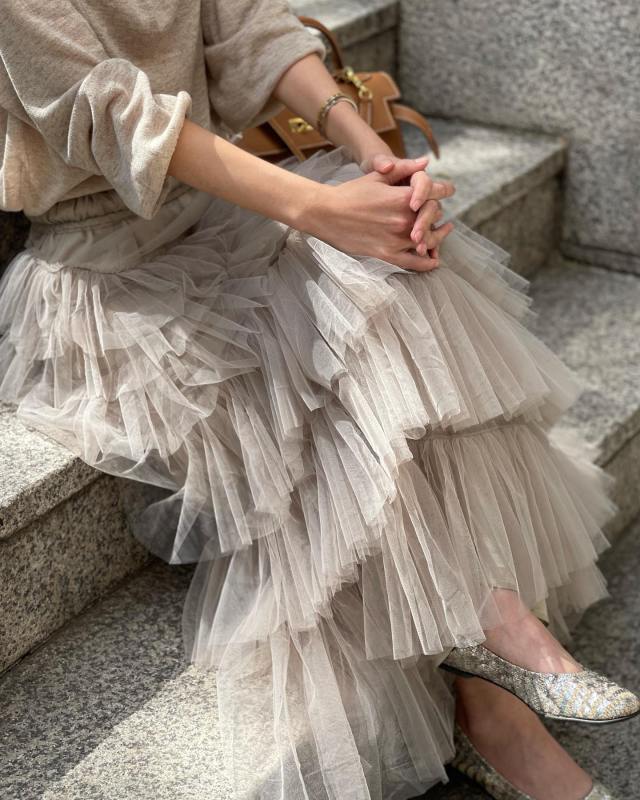 white layered tulle skirt