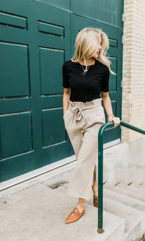 loafers with beige trousers